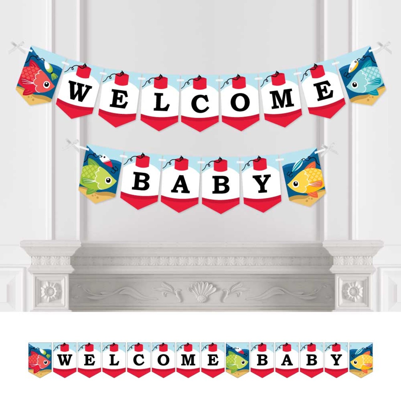 Big Dot of Happiness Let's Go Fishing - Fish Themed Baby Shower Bunting Banner - Party Decorations - Welcome Baby